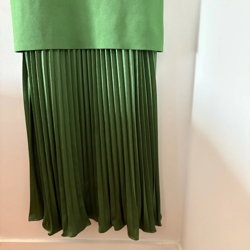 Zara Green Sleeveless Pleated Knit Combination Dress Size L NWT Bloggers’ Fav! - Picture 6 of 16